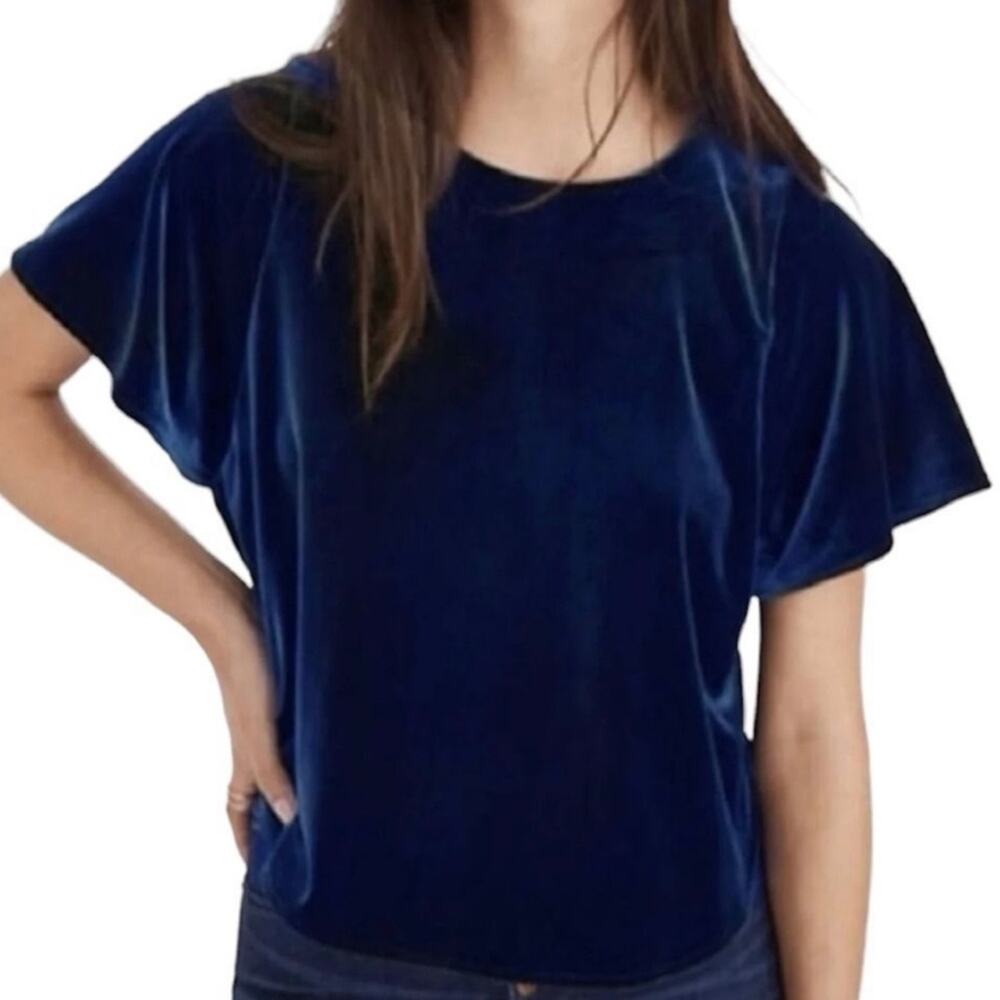 Madewell Velvet Butterfly Top Women S Navy Blue Velvet Flutter Sleeve